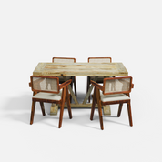 Gable Large Dining Table with Pierre Chairs - 4 Seater - Table (150 cm x 90 cm x 76 cm) + 4 Pierre Chairs - Mango Table + Sheesham Seating