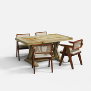 Gable Large Dining Table with Pierre Chairs - 4 Seater - Table (150 cm x 90 cm x 76 cm) + 4 Pierre Chairs - Mango Table + Sheesham Seating