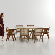 Gable Large Dining Table with Pierre Chairs - 6 Seater - Table (150 cm x 90 cm x 76 cm) + 6 Pierre Chairs - Mango Table + Sheesham Seating