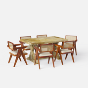Gable Large Dining Table with Pierre Chairs - 6 Seater - Table (150 cm x 90 cm x 76 cm) + 6 Pierre Chairs - Mango Table + Sheesham Seating