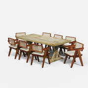 Gable Large Dining Table with Pierre Chairs - 8 Seater - Table (210 cm x 100 cm x 76 cm) + 8 Pierre Chairs - Mango Table + Sheesham Seating