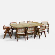 Gable Large Dining Table with Pierre Chairs - 8 Seater - Table (210 cm x 100 cm x 76 cm) + 8 Pierre Chairs - Mango Table + Sheesham Seating
