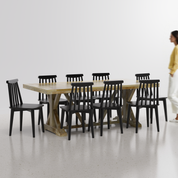 Gable-Polly Dining Table Set - 8 Seater - Table (210 cm x 100 cm x 76 cm) + 8 Polly Chairs - Mango Table + Sheesham Seating