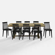 Gable-Polly Dining Table Set - 8 Seater - Table (210 cm x 100 cm x 76 cm) + 8 Polly Chairs - Mango Table + Sheesham Seating
