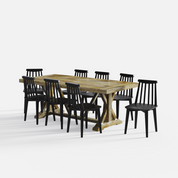 Gable-Polly Dining Table Set - 8 Seater - Table (210 cm x 100 cm x 76 cm) + 8 Polly Chairs - Mango Table + Sheesham Seating