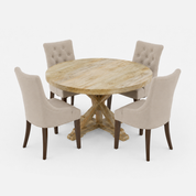 Gable Luxury Round Dining Table Set - 4 Seater - Table (100 cm Dia X 76 cm) + 4 Espana Chairs - Mango Table + Sheesham Seating