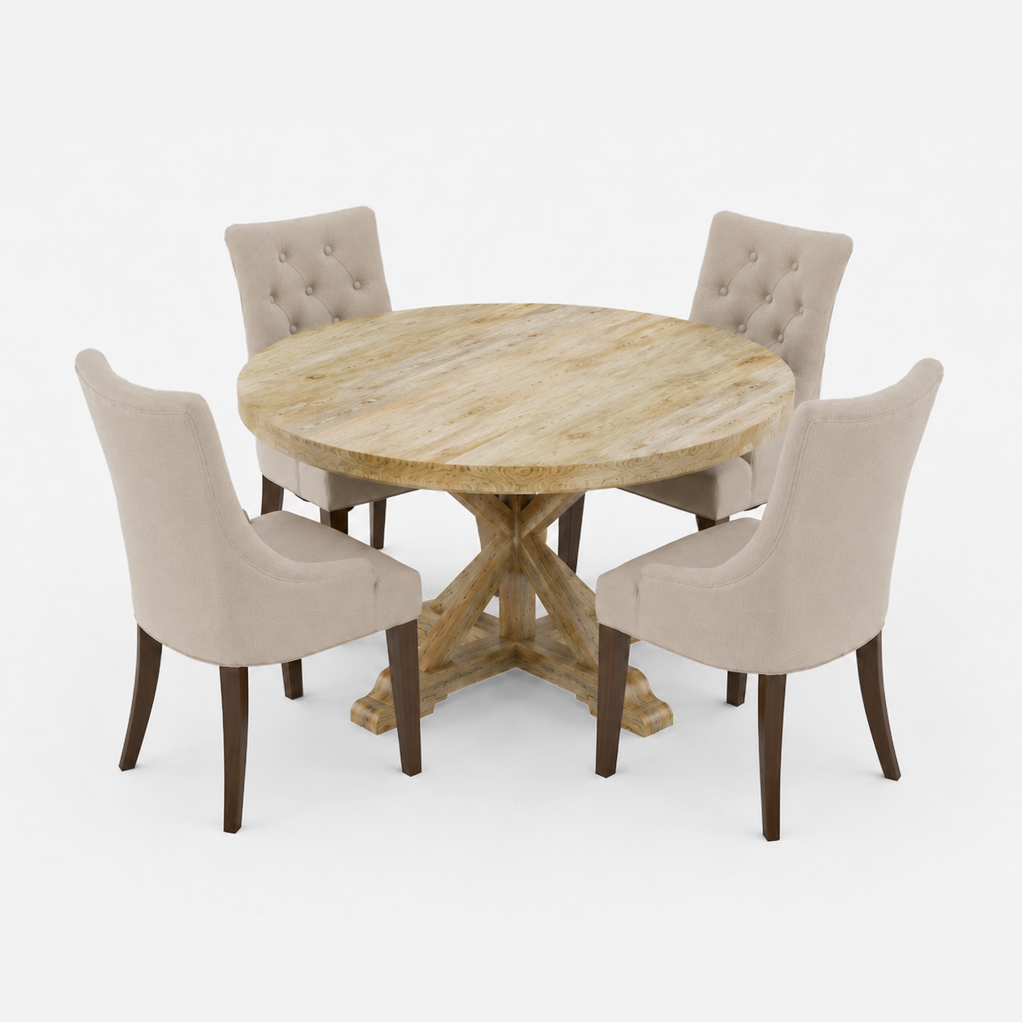 Gable-espana-round-dining-set-130cm-natural-mango-table-4-chair-walnut-on-sheesham-fur-beige-fabric-V1.png