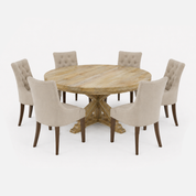 Gable Luxury Round Dining Table Set - 6 Seater - Table (150 cm Dia x 76 cm) + 6 Espana Chairs - Mango Table + Sheesham Seating