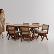 Gable-Jean Dining Table Set - Large 6 Seater - Table (175 cm x 90 cm x 76 cm) + 6 Jean Chairs - Mango Table + Sheesham Seating