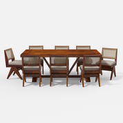 Gable-Jean Dining Table Set - 8 Seater - Table (210 cm x 100 cm x 76 cm) + 8 Jean Chairs - Mango Table + Sheesham Seating