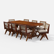 Gable-Jean Dining Table Set - 8 Seater - Table (210 cm x 100 cm x 76 cm) + 8 Jean Chairs - Mango Table + Sheesham Seating