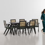 Gina-Flora Dining Table Set - Large 6 Seater - Table (175 cm x 90 cm x 76 cm) + 6 Flora Chairs - Mango Table + Sheesham Seating