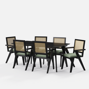 Gina-Flora Dining Table Set - Large 6 Seater - Table (175 cm x 90 cm x 76 cm) + 6 Flora Chairs - Mango Table + Sheesham Seating