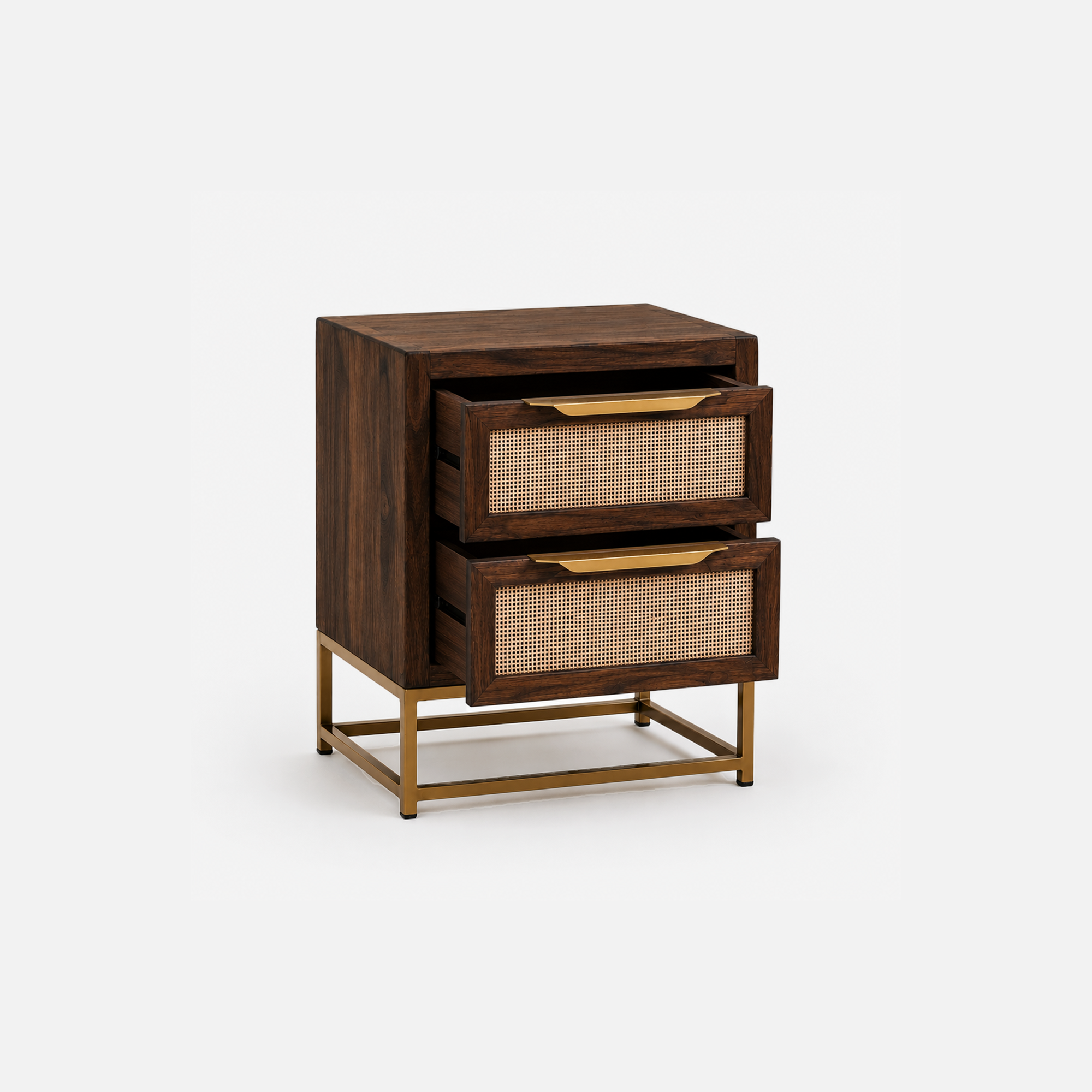 Harper Woven Nightstand with Brass Base