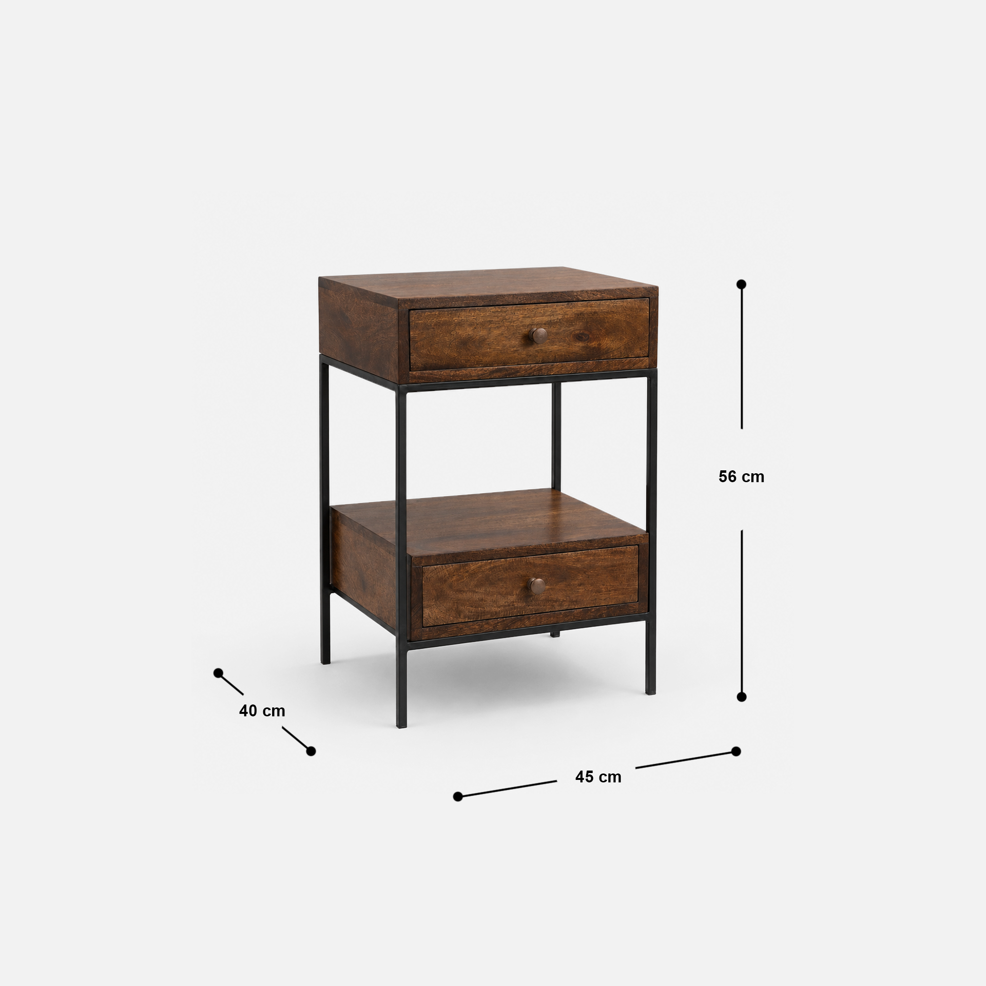 Rowan Two-Drawer Side Table with Metal Frame