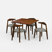 Helena-Arendt Dining Table Set - 4 Seater - Table (100 cm x 100 cm x 76 cm) + 4 Arendt Chairs - Sheesham