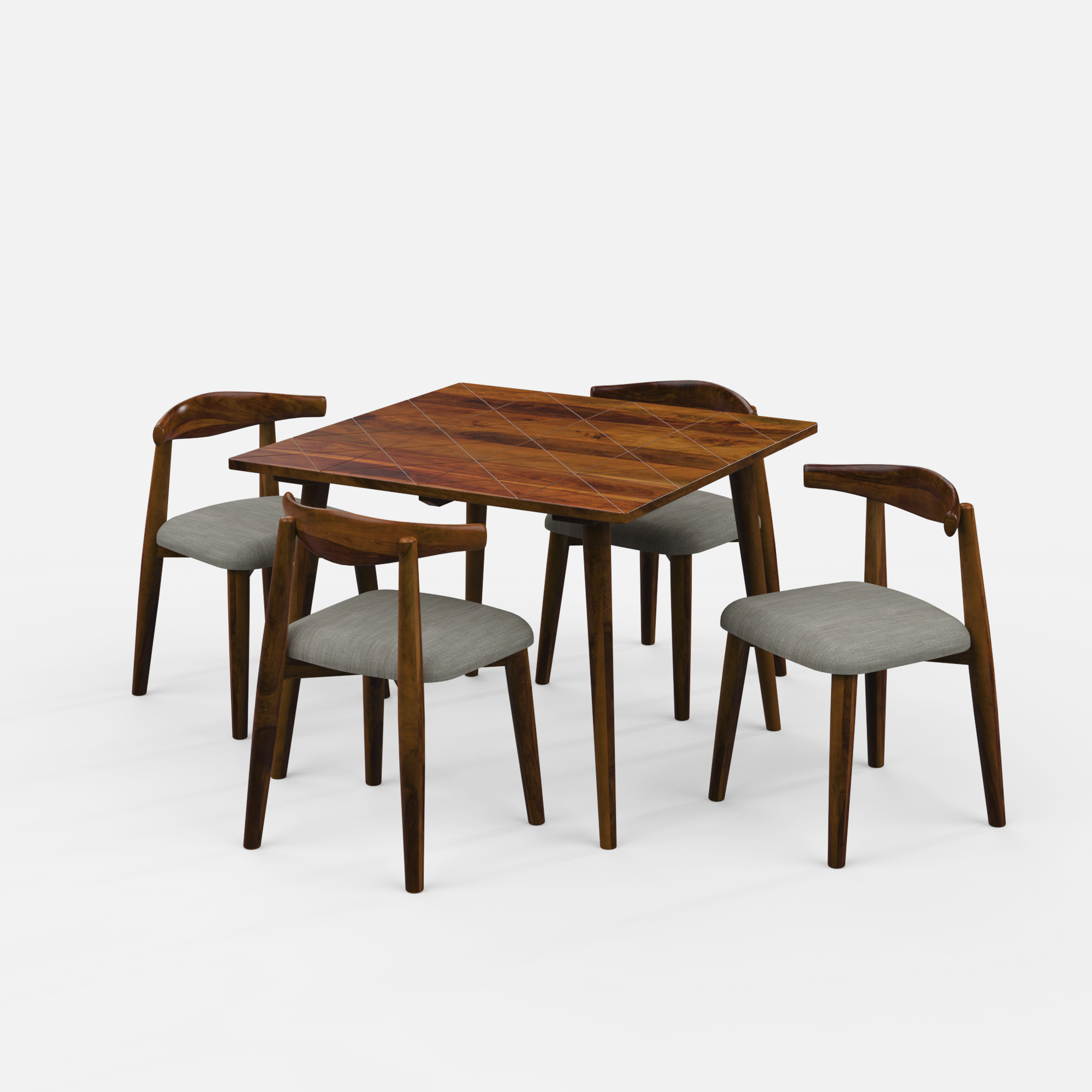 Helena-Arendt Dining Table Set - 4 Seater - Table (100 cm x 100 cm x 76 cm) + 4 Arendt Chairs - Sheesham