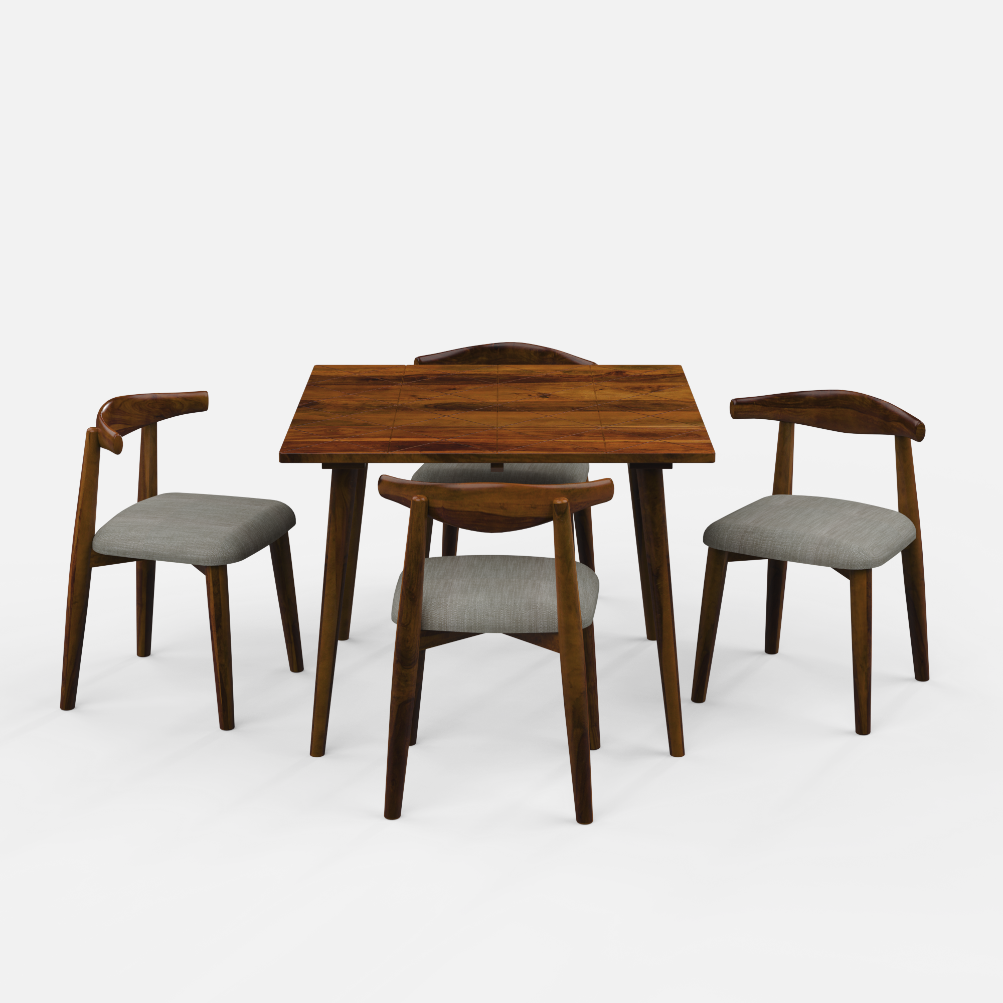 Helena-Arendt Dining Table Set - 4 Seater - Table (100 cm x 100 cm x 76 cm) + 4 Arendt Chairs - Sheesham