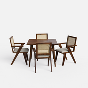 Helena-Flora Walnut Dining Table Set - 4 Seater - Table (100 cm x 100 cm x 76 cm) + 4 Flora Chairs - Sheesham