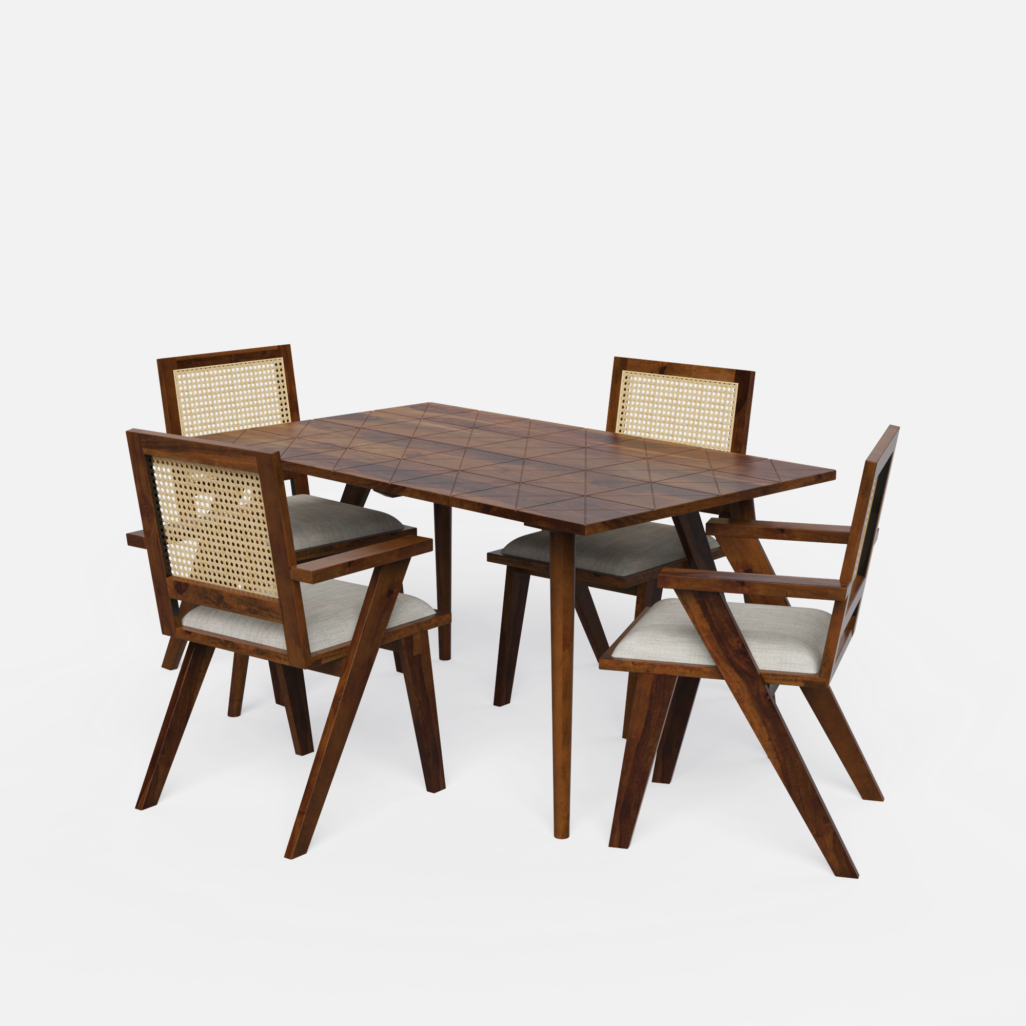 Helena-Flora Walnut Dining Table Set - 4 Seater - Table (150 cm x 90 cm x 76 cm) + 4 Flora Chairs - Sheesham