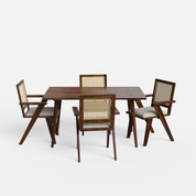 Helena-Flora Walnut Dining Table Set - 4 Seater - Table (150 cm x 90 cm x 76 cm) + 4 Flora Chairs - Sheesham