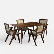 Helena-Flora Walnut Dining Table Set - 4 Seater - Table (150 cm x 90 cm x 76 cm) + 4 Flora Chairs - Sheesham
