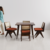 Helena-Jean Dining Table Set - 4 Seater - Table (100 cm x 100 cm x 76 cm) + 4 Jean Chairs - Sheesham