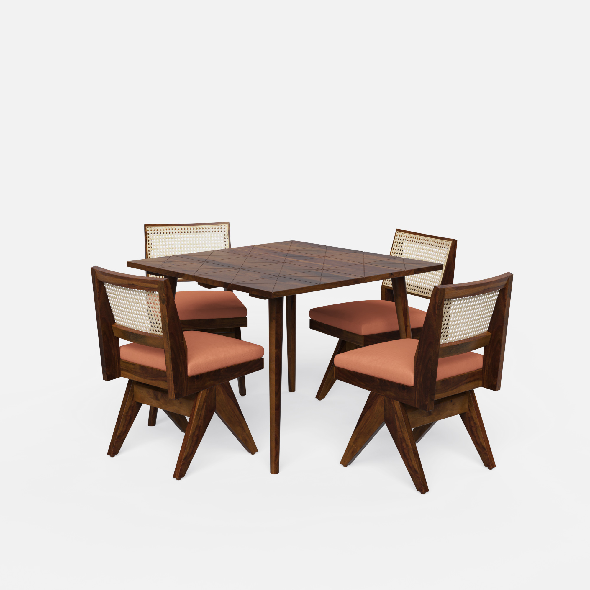 Helena-Jean Dining Table Set - 4 Seater - Table (100 cm x 100 cm x 76 cm) + 4 Jean Chairs - Sheesham