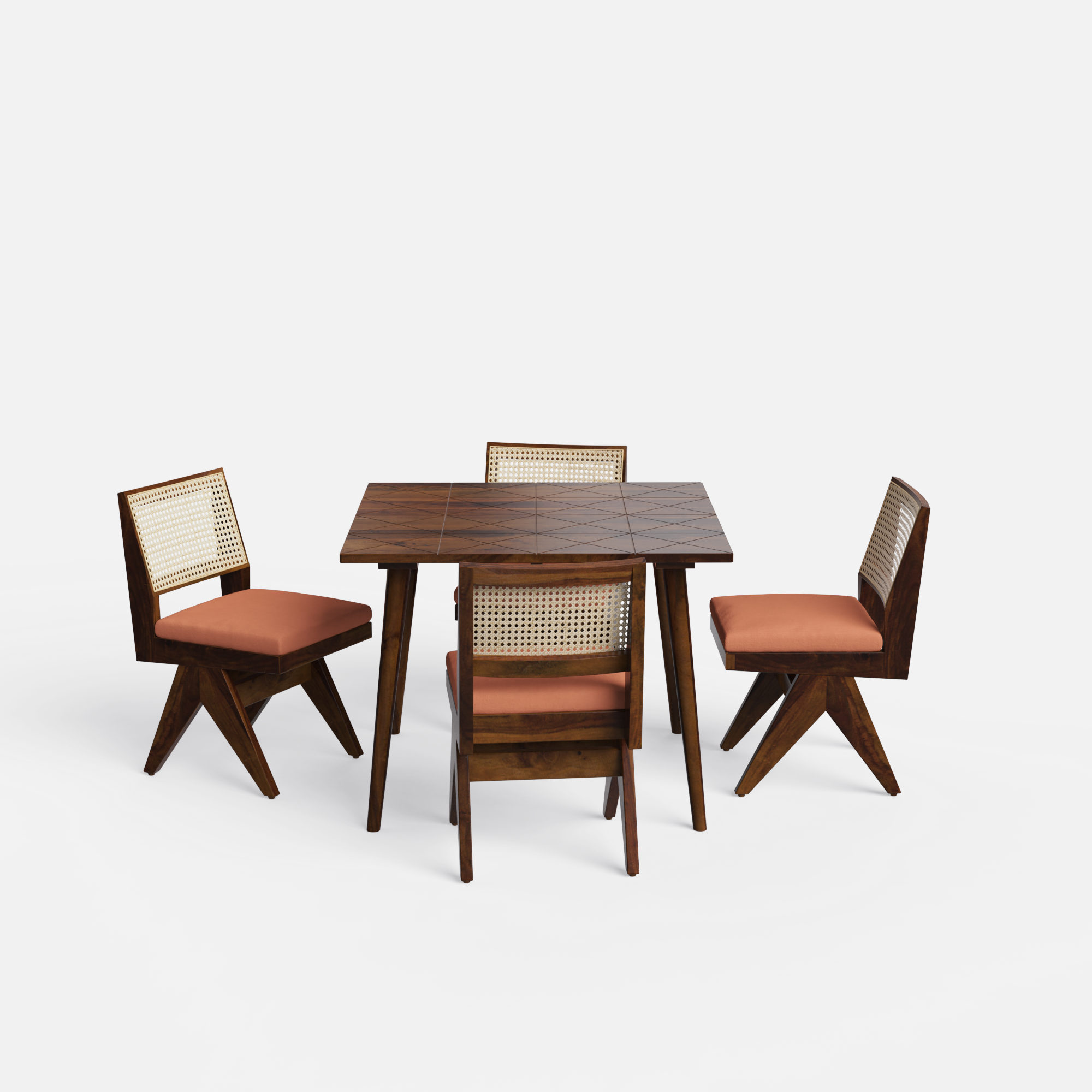 Helena-Jean Dining Table Set - 4 Seater - Table (100 cm x 100 cm x 76 cm) + 4 Jean Chairs - Sheesham