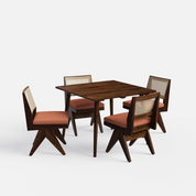 Helena-Jean Dining Table Set - 4 Seater - Table (100 cm x 100 cm x 76 cm) + 4 Jean Chairs - Sheesham