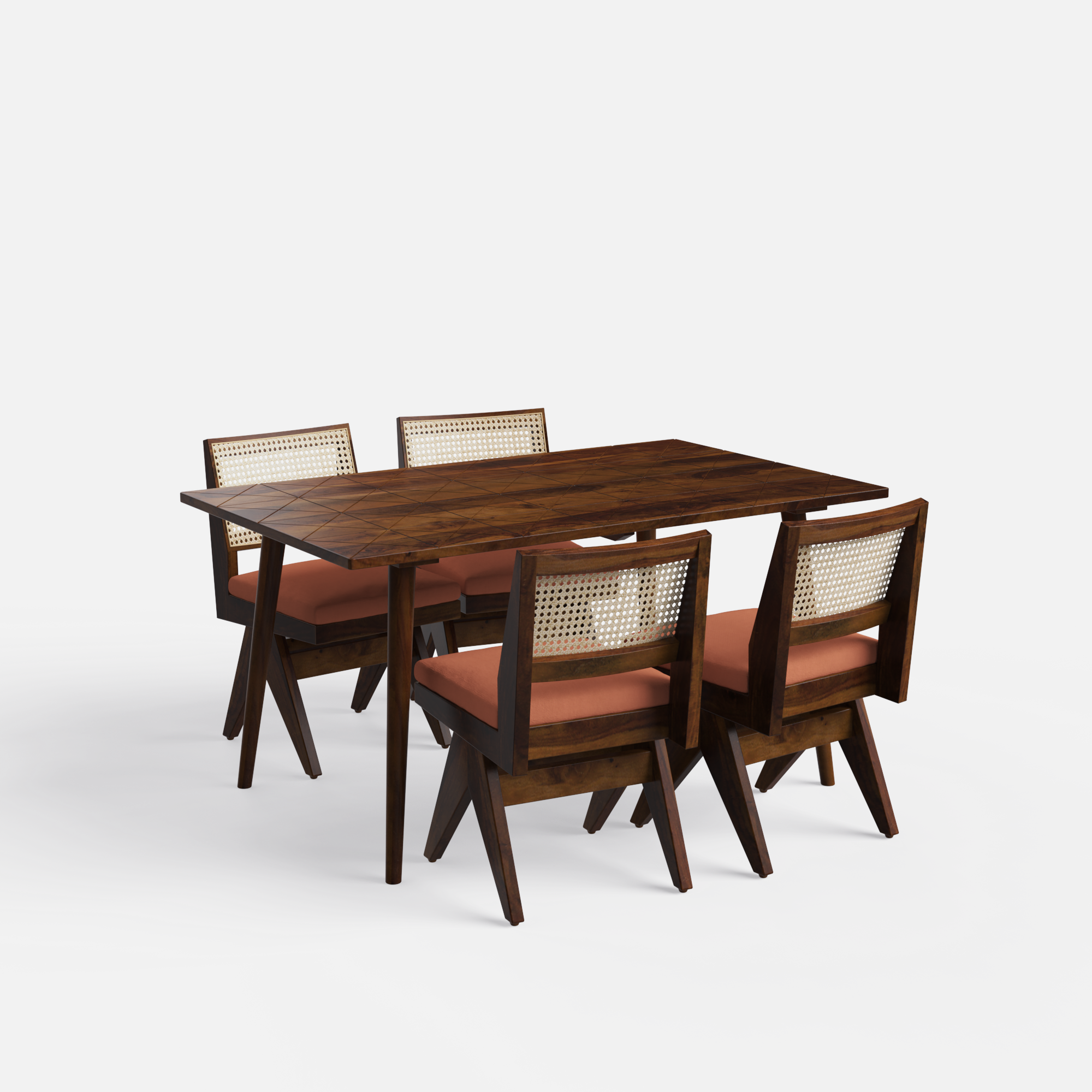 Helena-Jean Dining Table Set - 4 Seater - Table (150 cm x 90 cm x 76 cm) + 4 Jean Chairs - Sheesham