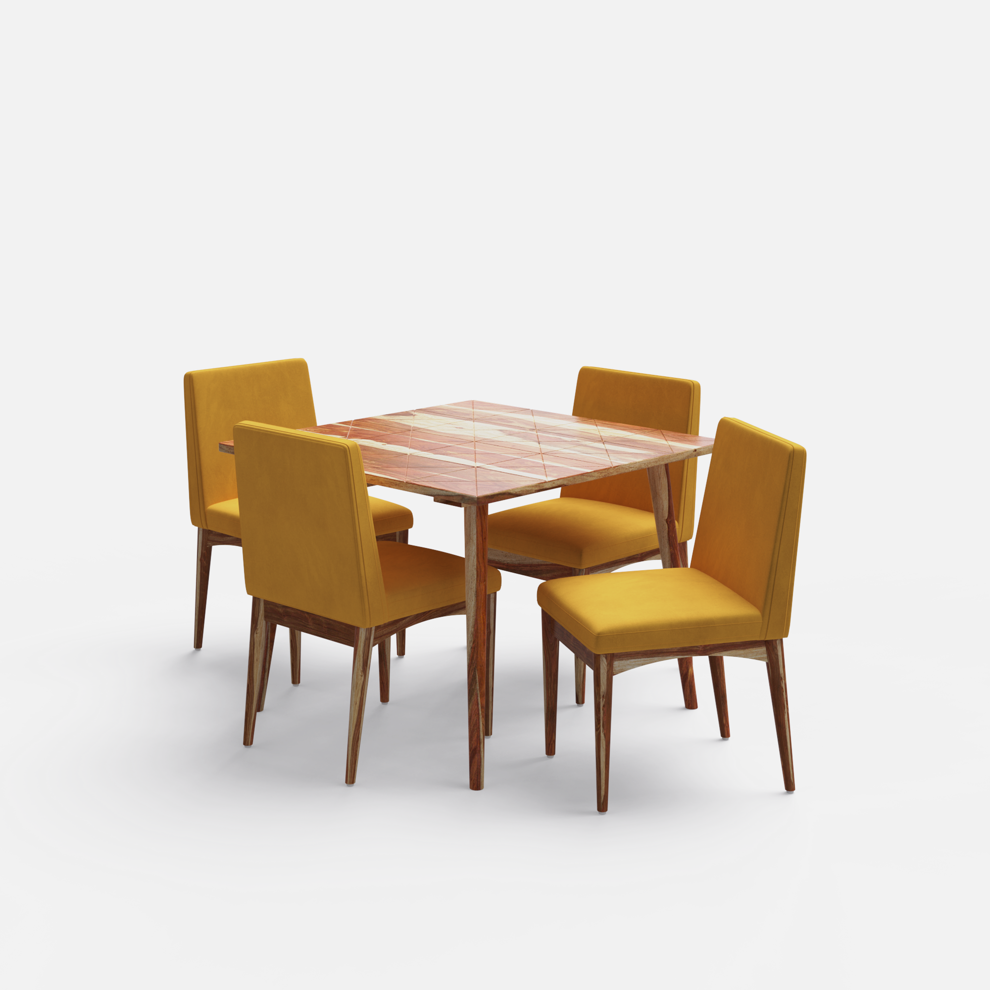 Helena-Lidia Dining Table Set - 4 Seater - Table (100 cm x 100 cm x 76 cm) + 4 Lidia Chairs - Sheesham