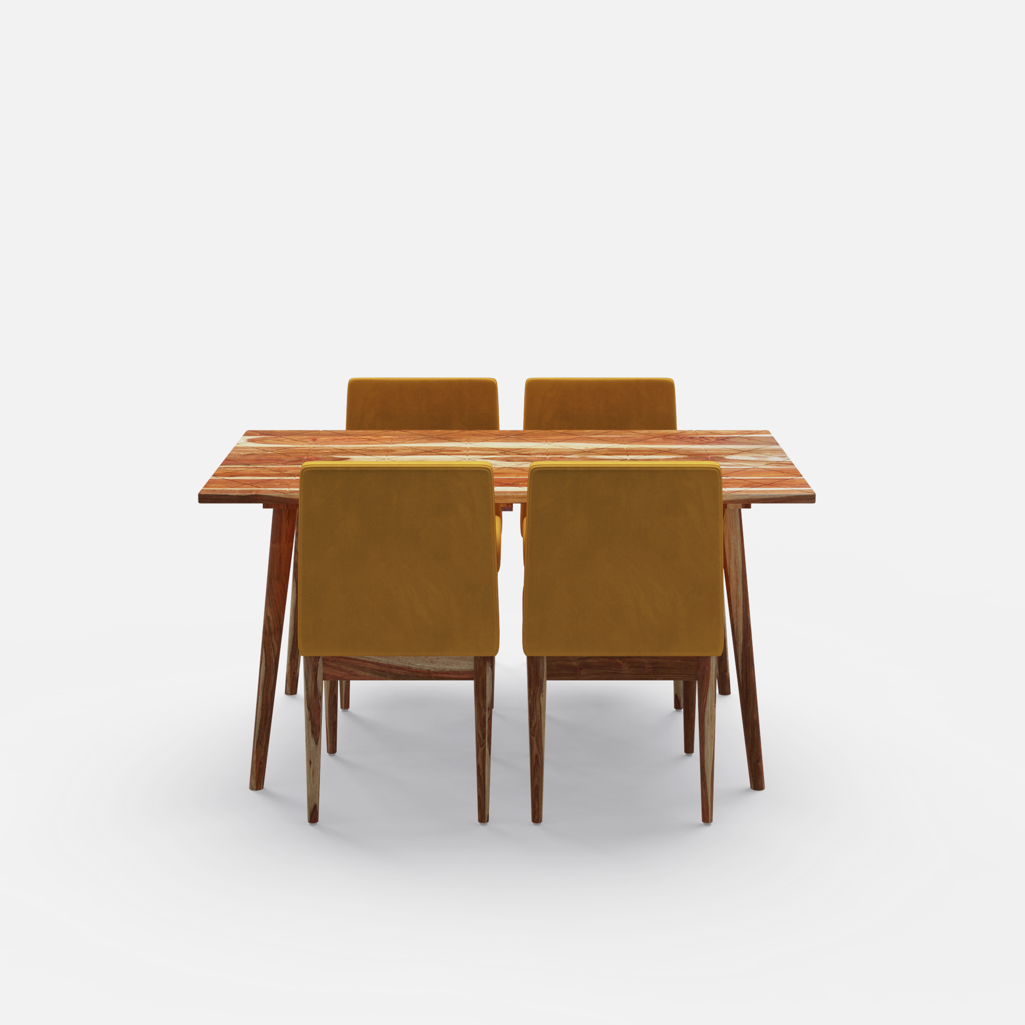 Helena-Lidia Dining Table Set - 4 Seater - Table (150 cm x 90 cm x 76 cm) + 4 Lidia Chairs - Sheesham