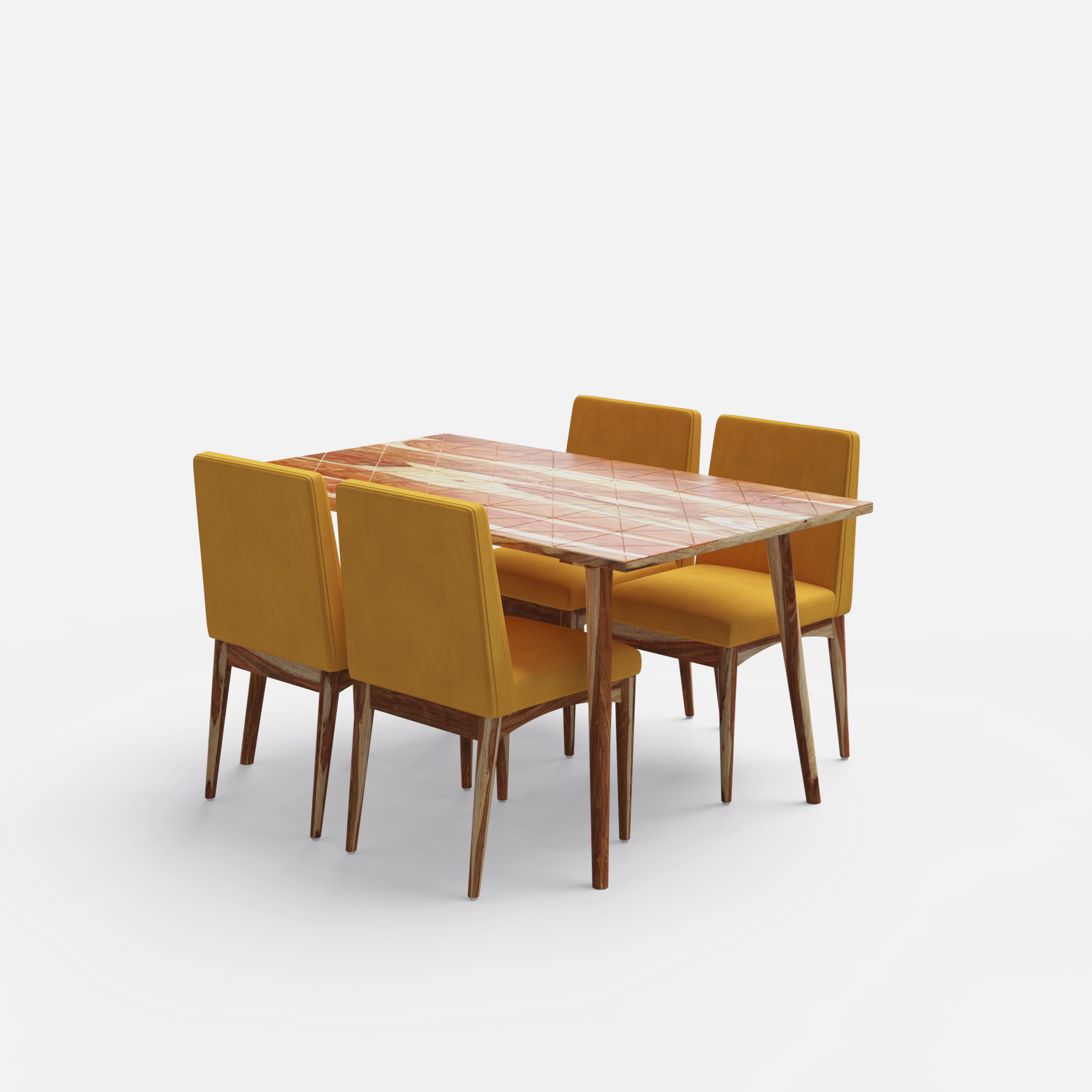 Helena-Lidia Dining Table Set - 4 Seater - Table (150 cm x 90 cm x 76 cm) + 4 Lidia Chairs - Sheesham