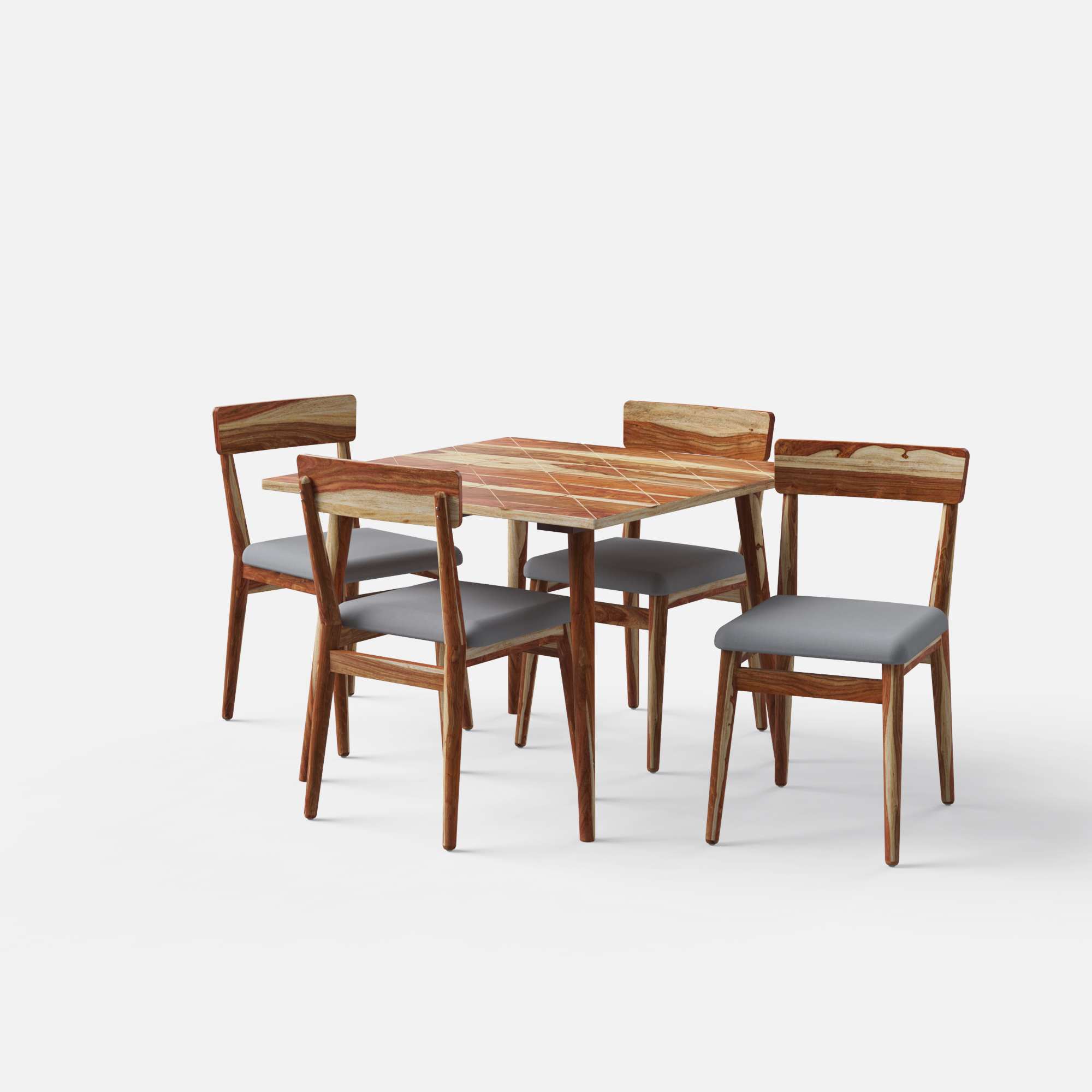 Helena-Middleton Dining Table Set - 4 Seater - Table (100 cm x 100 cm x 76 cm) + 4 Middleton Chairs - Sheesham