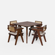 Helena-Pierre Provincial Teak Dining Table Set - 4 Seater - Table (100 cm x 100 cm x 76 cm) + 4 Pierre Chairs - Sheesham
