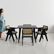 Helena-Pierre Black Dining Table Set - 4 Seater - Table (100 cm x 100 cm x 76 cm) + 4 Pierre Chairs - Sheesham