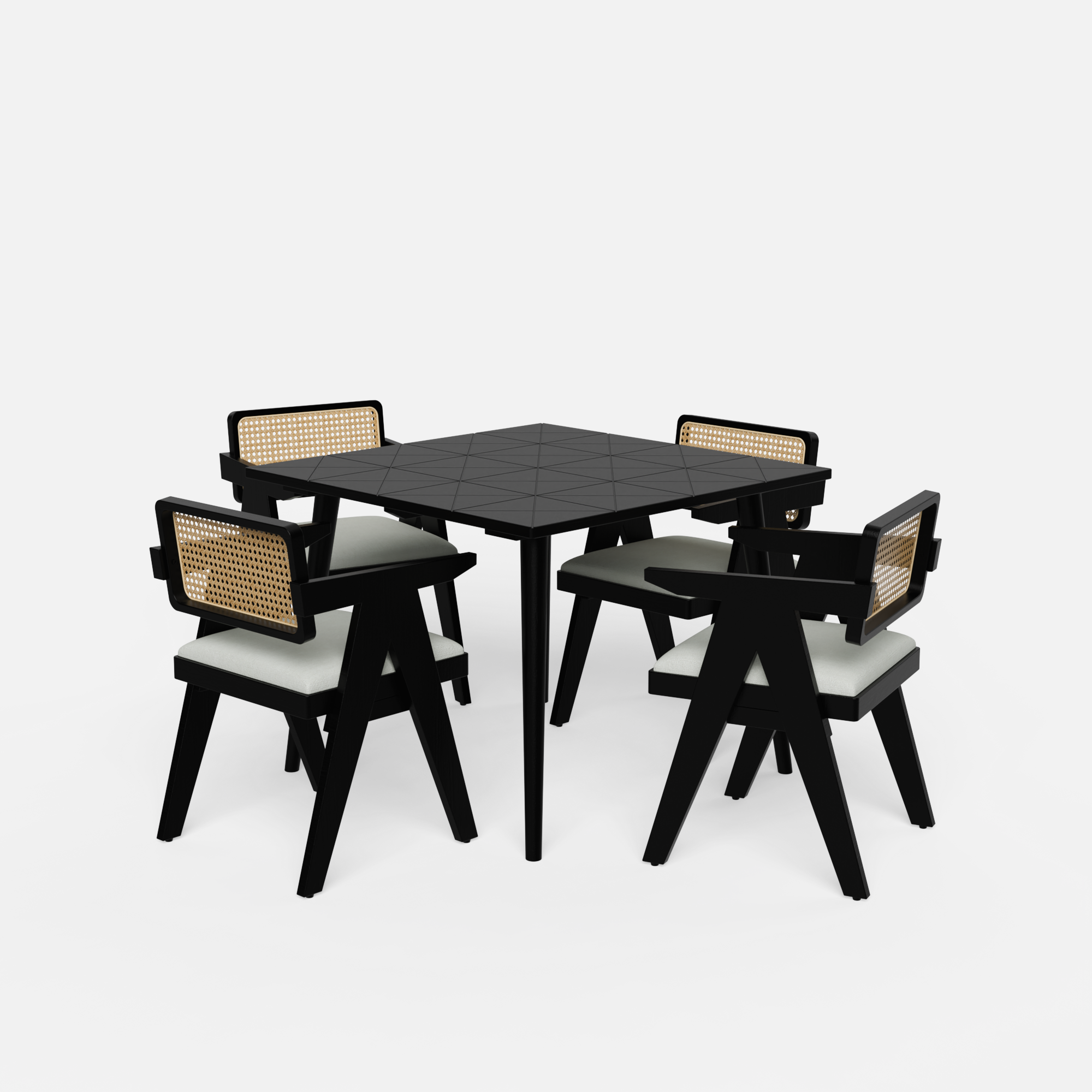 Helena-Pierre Black Dining Table Set - 4 Seater - Table (100 cm x 100 cm x 76 cm) + 4 Pierre Chairs - Sheesham