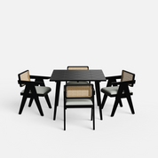 Helena-Pierre Black Dining Table Set - 4 Seater - Table (100 cm x 100 cm x 76 cm) + 4 Pierre Chairs - Sheesham