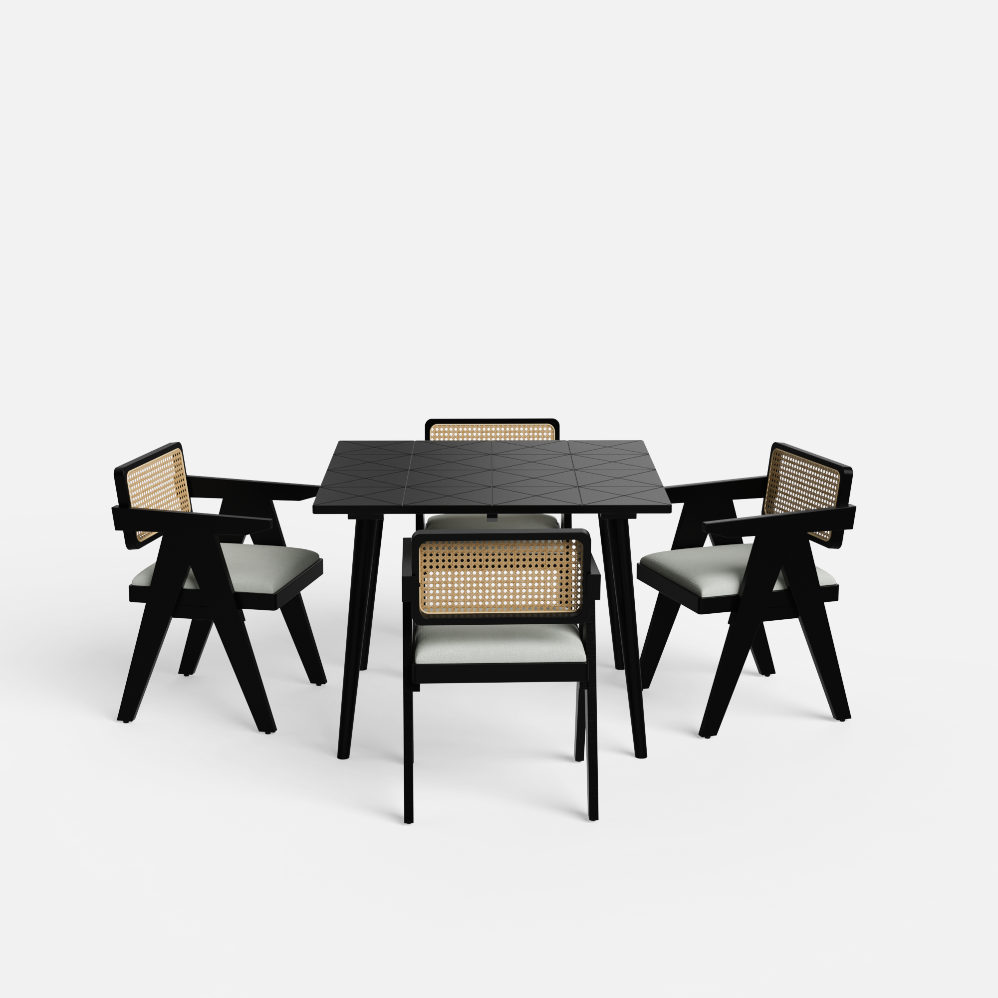 Helena-Pierre Black Dining Table Set - 4 Seater - Table (100 cm x 100 cm x 76 cm) + 4 Pierre Chairs - Sheesham