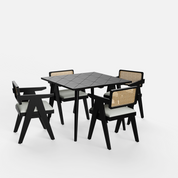 Helena-Pierre Black Dining Table Set - 4 Seater - Table (100 cm x 100 cm x 76 cm) + 4 Pierre Chairs - Sheesham