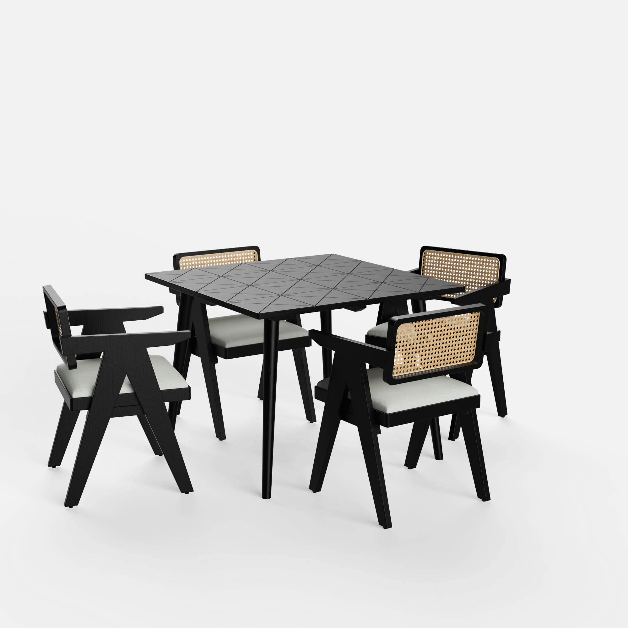 Helena-Pierre Black Dining Table Set - 4 Seater - Table (100 cm x 100 cm x 76 cm) + 4 Pierre Chairs - Sheesham