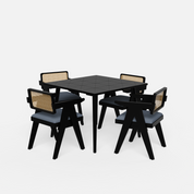 Helena-Pierre Black Dining Table Set - 4 Seater - Table (100 cm x 100 cm x 76 cm) + 4 Pierre Chairs - Sheesham