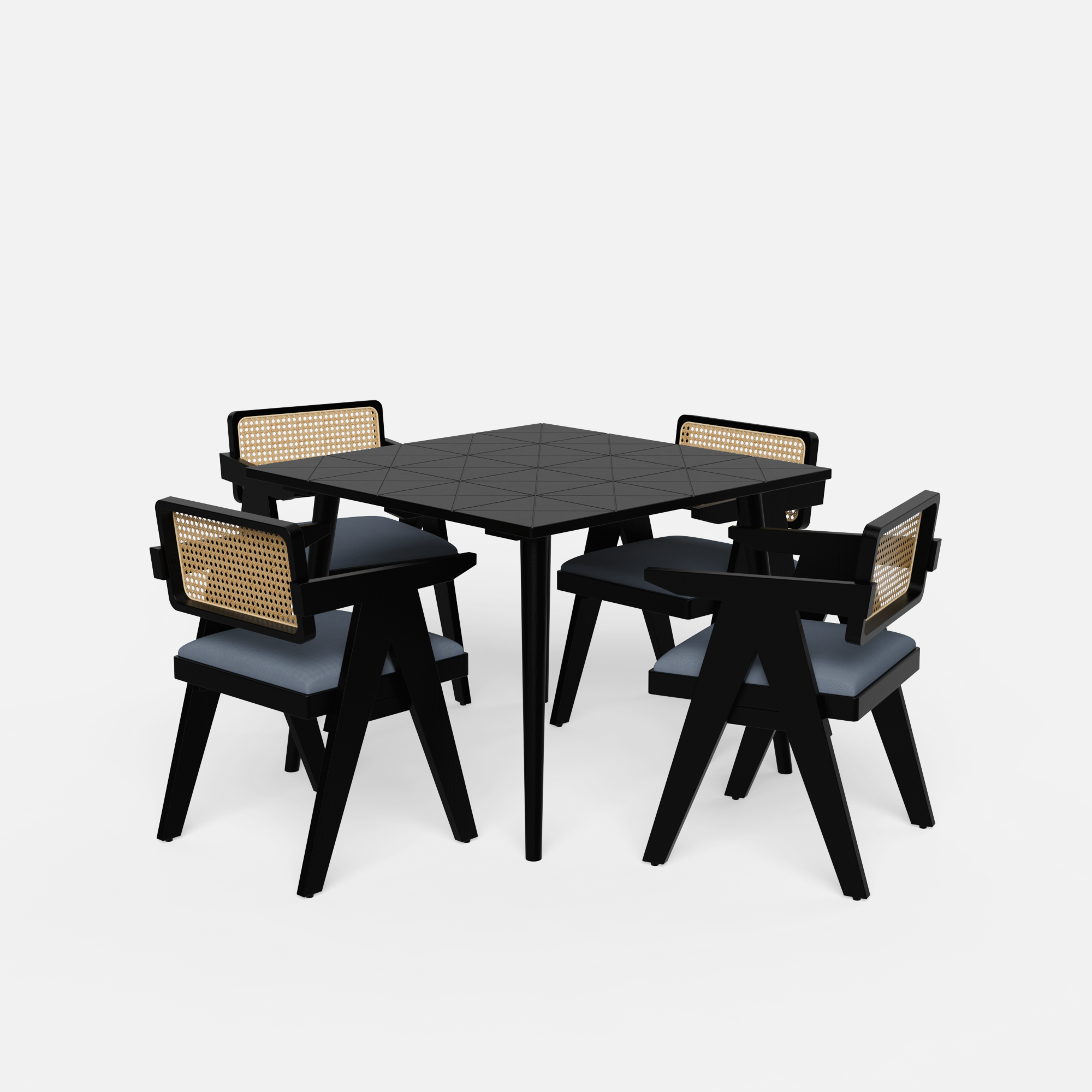 Helena-Pierre Black Dining Table Set - 4 Seater - Table (100 cm x 100 cm x 76 cm) + 4 Pierre Chairs - Sheesham