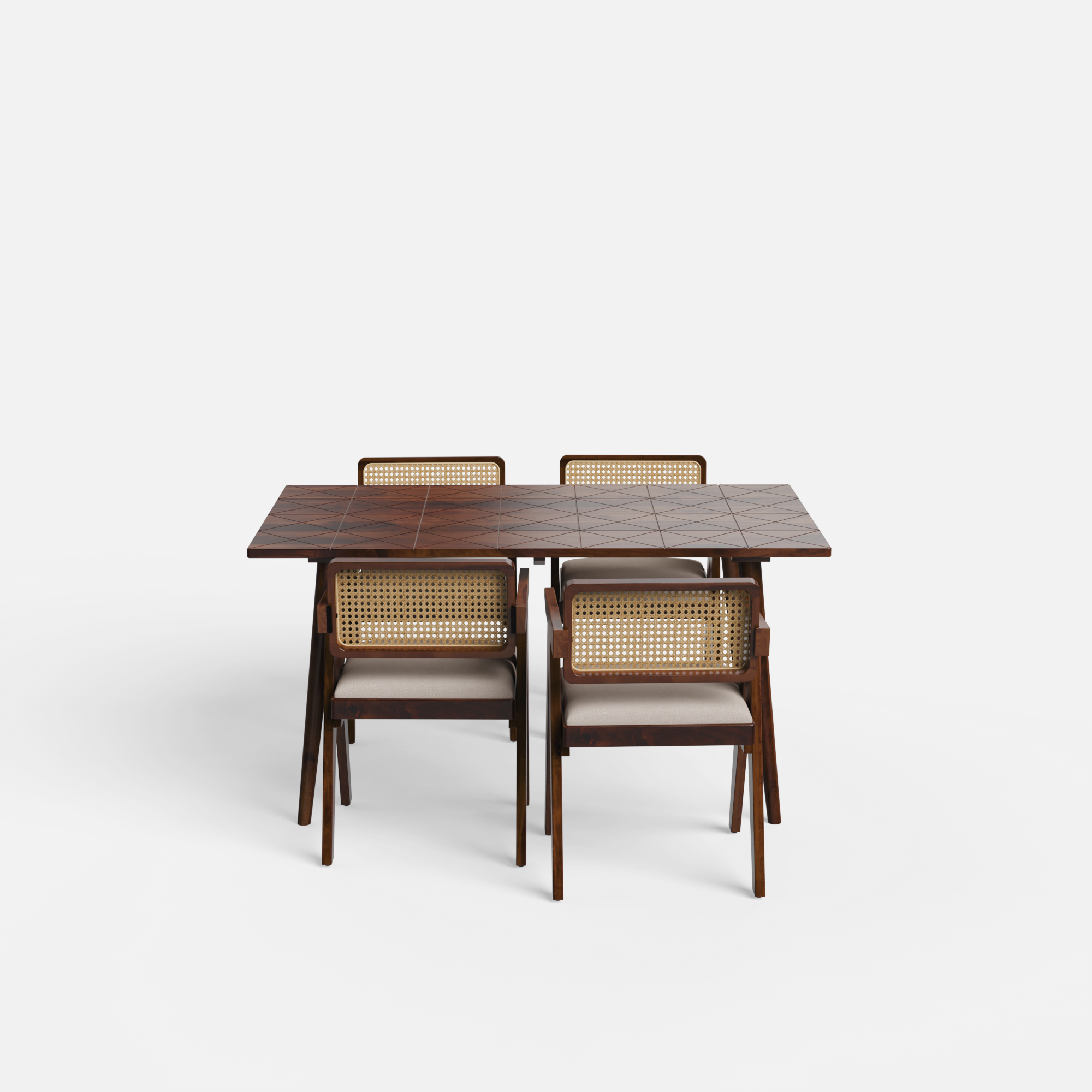 Helena-Pierre Provincial Teak Dining Table Set - 4 Seater - Table (150 cm x 90 cm x 76 cm) + 4 Pierre Chairs - Sheesham