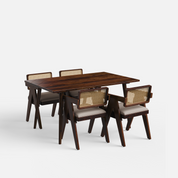 Helena-Pierre Provincial Teak Dining Table Set - 4 Seater - Table (150 cm x 90 cm x 76 cm) + 4 Pierre Chairs - Sheesham