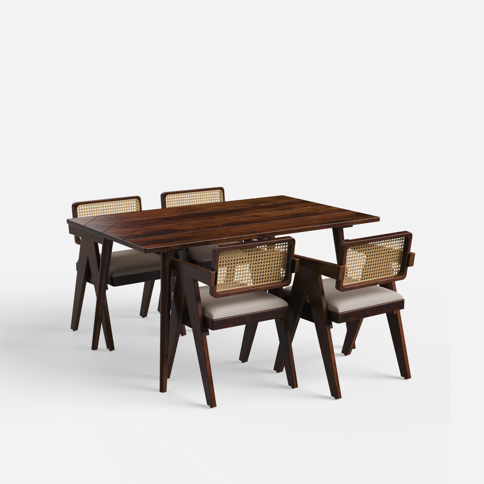 Helena-Pierre Provincial Teak Dining Table Set - 4 Seater - Table (150 cm x 90 cm x 76 cm) + 4 Pierre Chairs - Sheesham