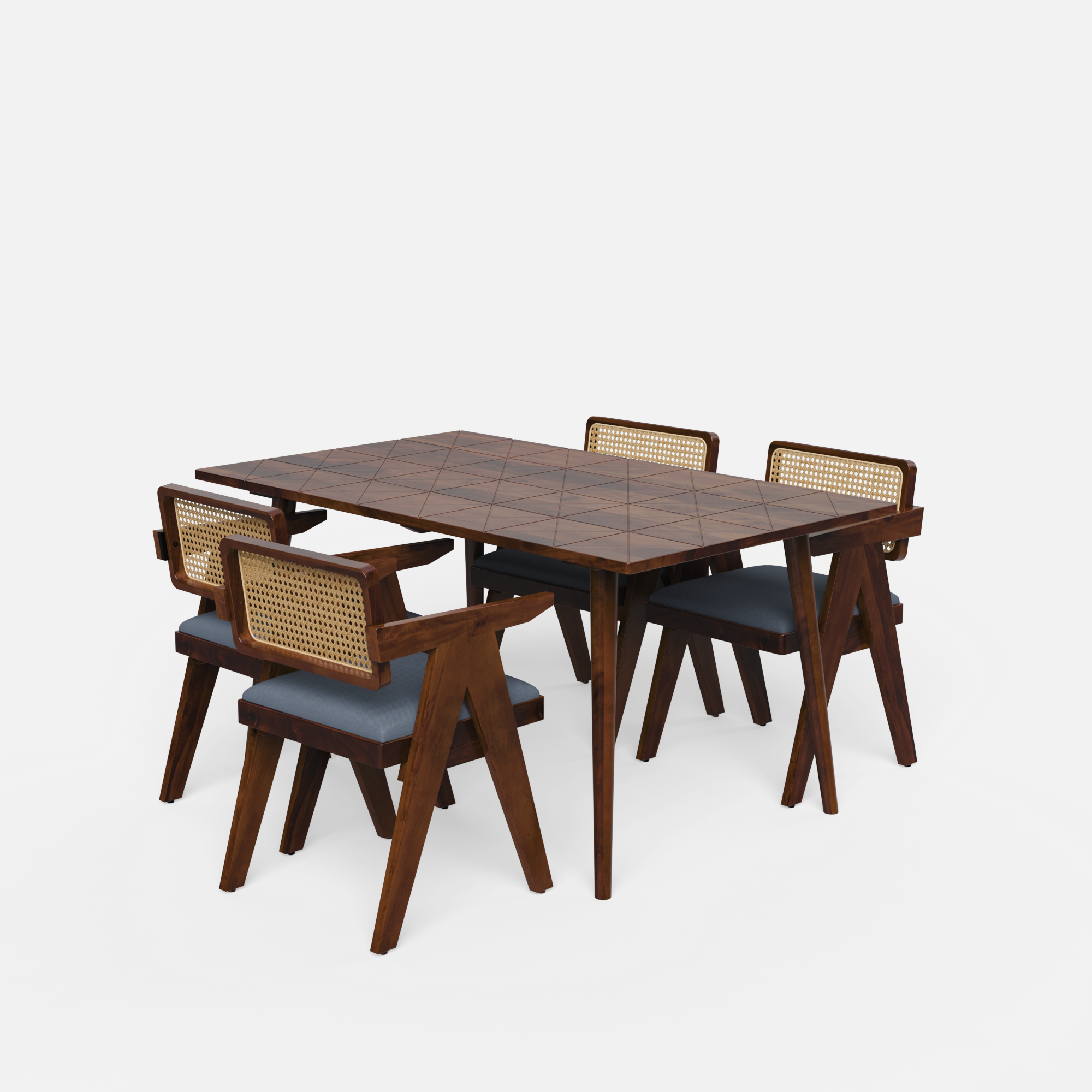 Helena-Pierre Provincial Teak Dining Table Set - 4 Seater - Table (150 cm x 90 cm x 76 cm) + 4 Pierre Chairs - Sheesham