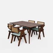 Helena-Pierre Provincial Teak Dining Table Set - 4 Seater - Table (150 cm x 90 cm x 76 cm) + 4 Pierre Chairs - Sheesham