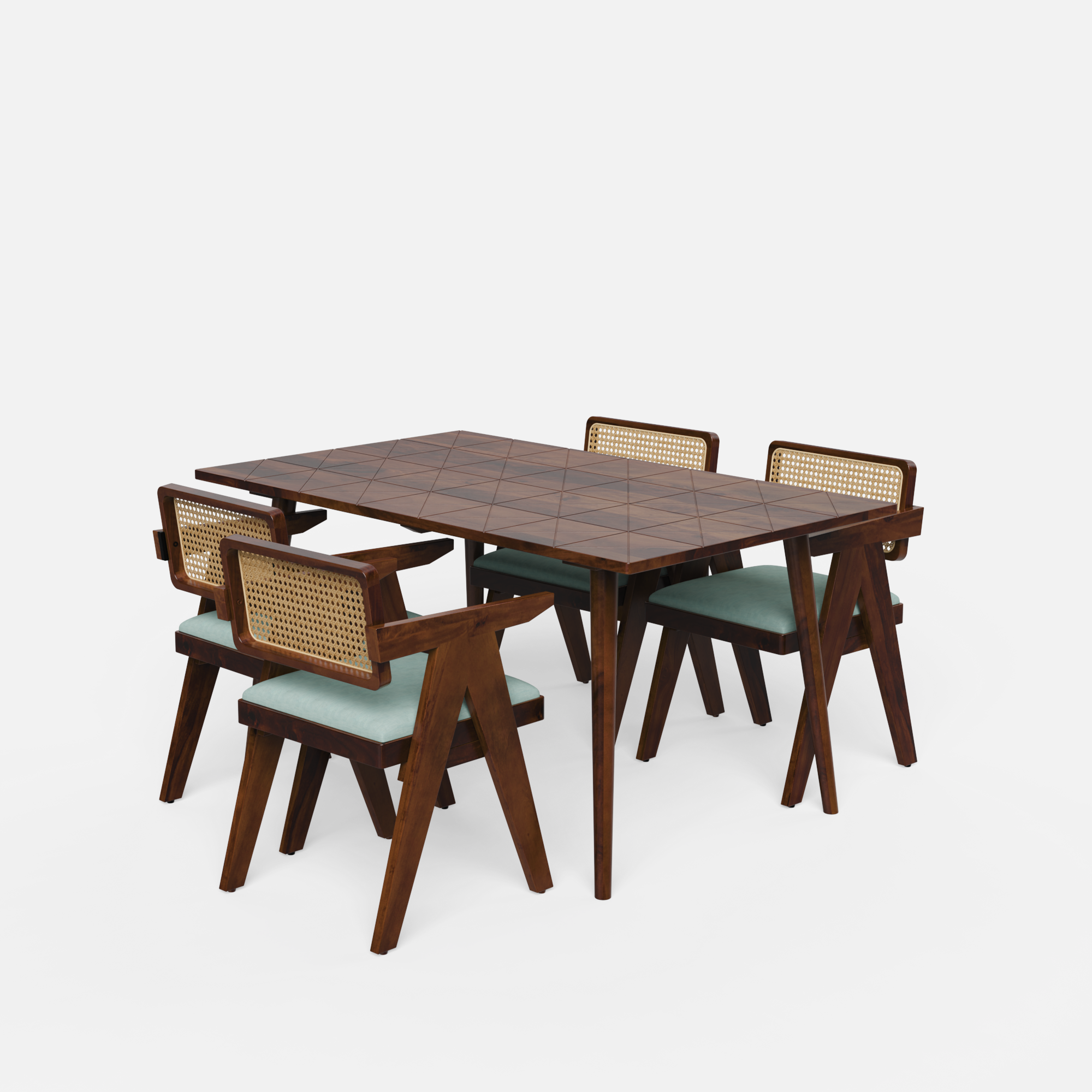 Helena-Pierre Provincial Teak Dining Table Set - 4 Seater - Table (150 cm x 90 cm x 76 cm) + 4 Pierre Chairs - Sheesham